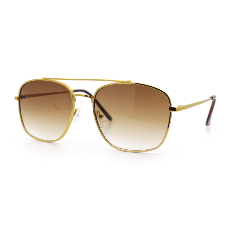 Mens Classic Double Bridge Rectangular Metal Rim Mobster Sunglasses