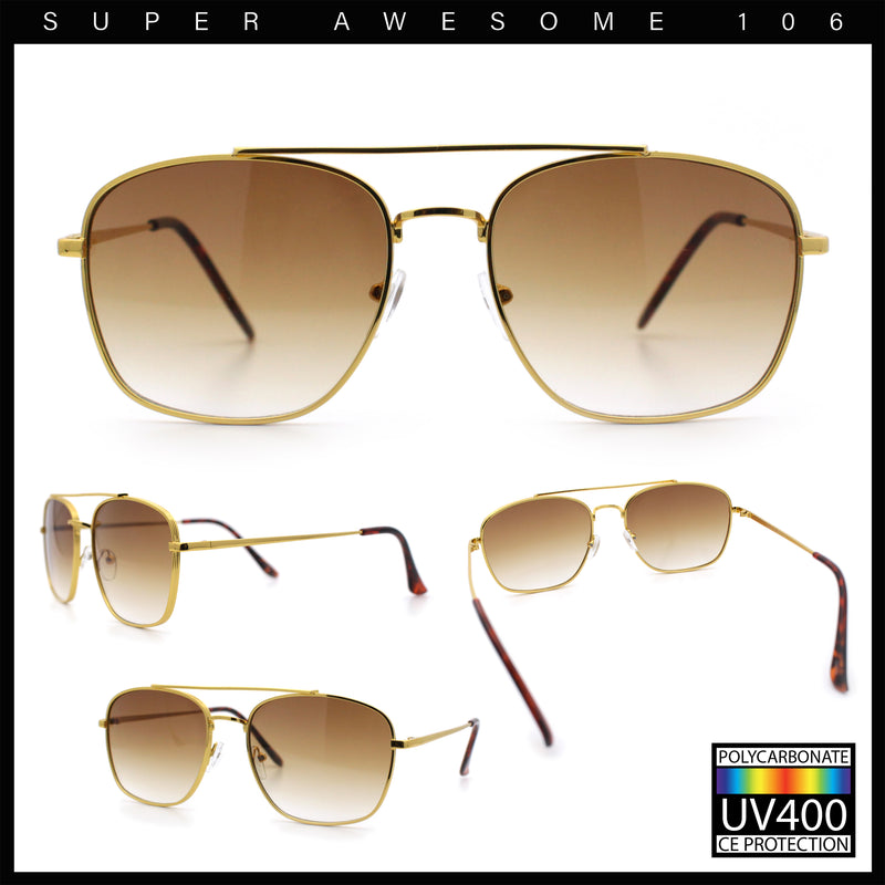 Mens Classic Double Bridge Rectangular Metal Rim Mobster Sunglasses
