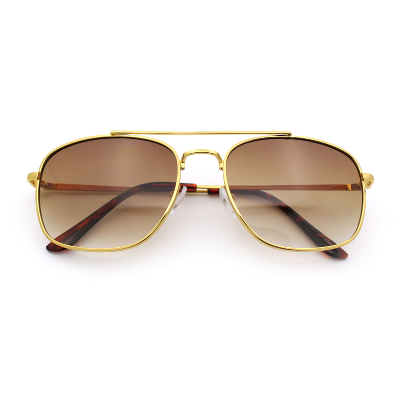 Mens Classic Double Bridge Rectangular Metal Rim Mobster Sunglasses