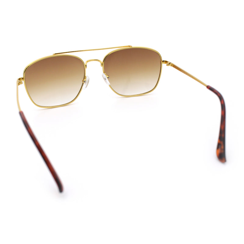 Mens Classic Double Bridge Rectangular Metal Rim Mobster Sunglasses