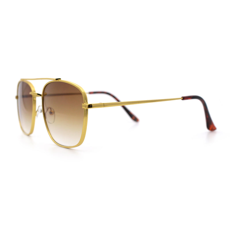 Mens Classic Double Bridge Rectangular Metal Rim Mobster Sunglasses
