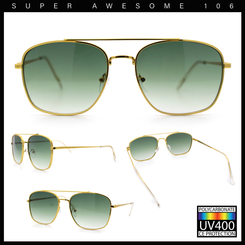 Mens Classic Double Bridge Rectangular Metal Rim Mobster Sunglasses