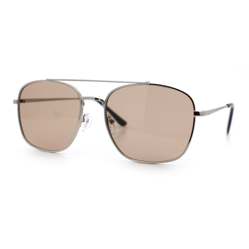 Mens Classic Double Bridge Rectangular Metal Rim Mobster Sunglasses