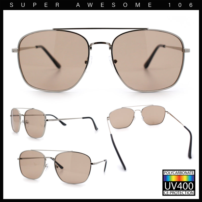 Mens Classic Double Bridge Rectangular Metal Rim Mobster Sunglasses