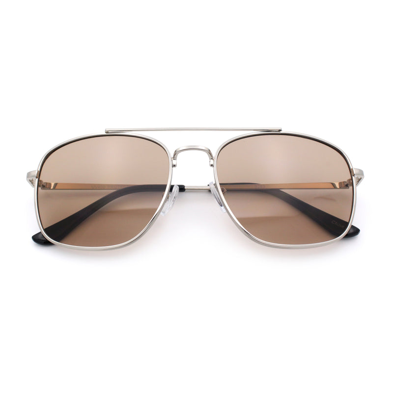 Mens Classic Double Bridge Rectangular Metal Rim Mobster Sunglasses