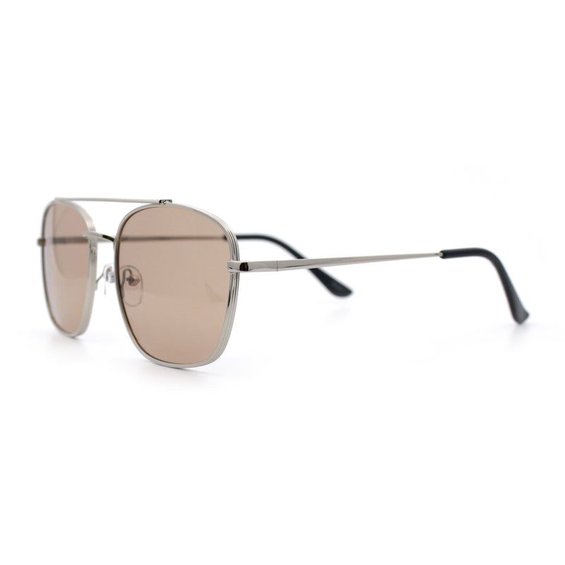 Mens Classic Double Bridge Rectangular Metal Rim Mobster Sunglasses