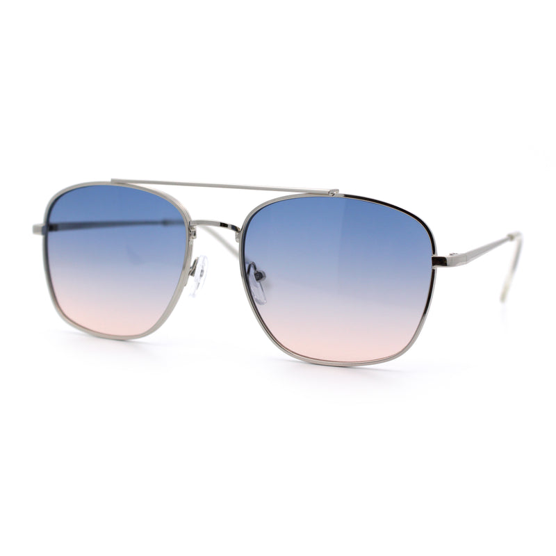 Mens Classic Double Bridge Rectangular Metal Rim Mobster Sunglasses
