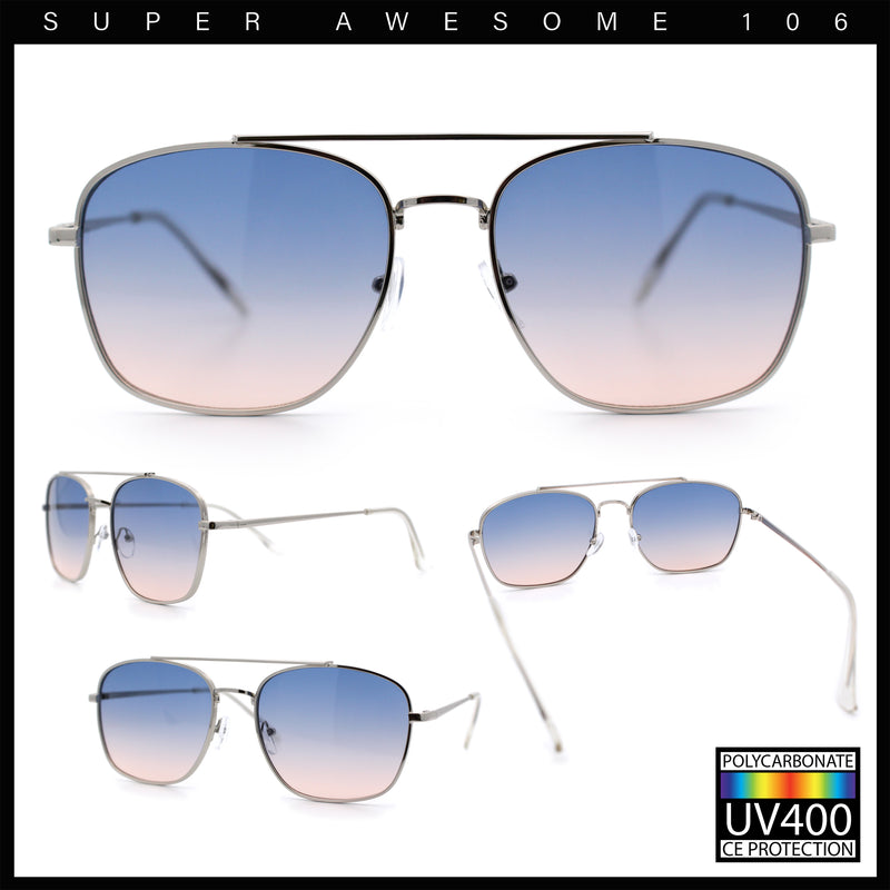 Mens Classic Double Bridge Rectangular Metal Rim Mobster Sunglasses