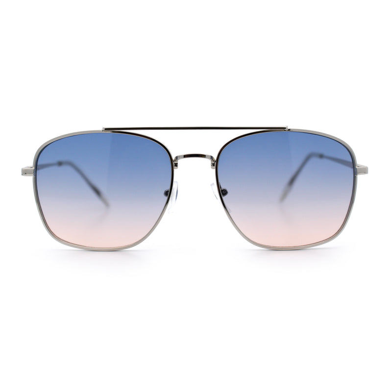Mens Classic Double Bridge Rectangular Metal Rim Mobster Sunglasses