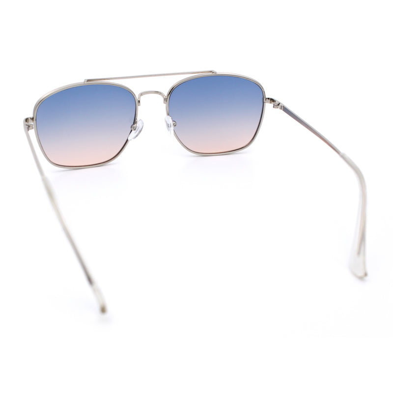 Mens Classic Double Bridge Rectangular Metal Rim Mobster Sunglasses