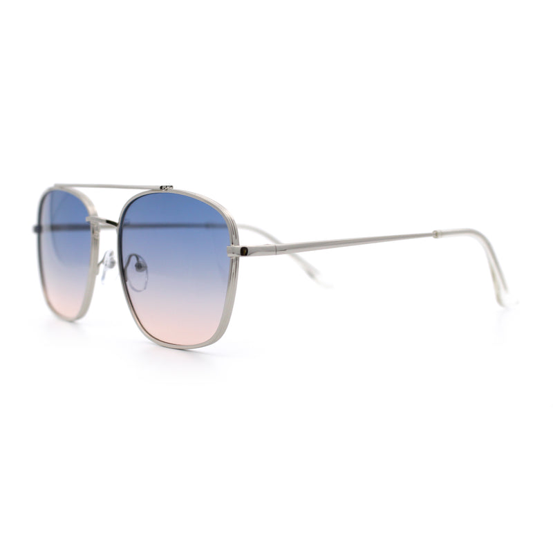 Mens Classic Double Bridge Rectangular Metal Rim Mobster Sunglasses
