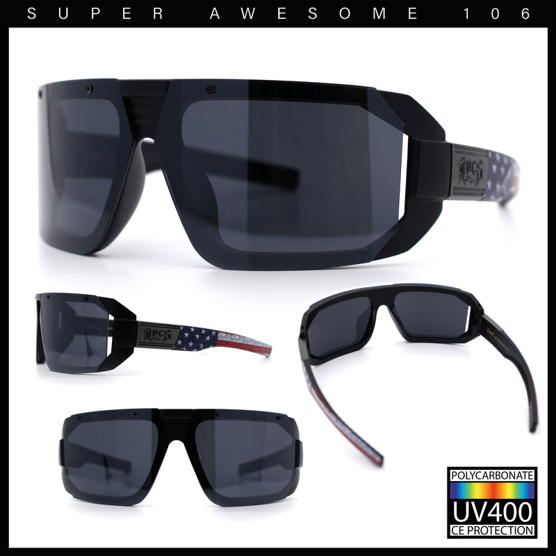 Locs USA Flag Oversized Wrap Around Gangster Plastic Biker Sunglasses