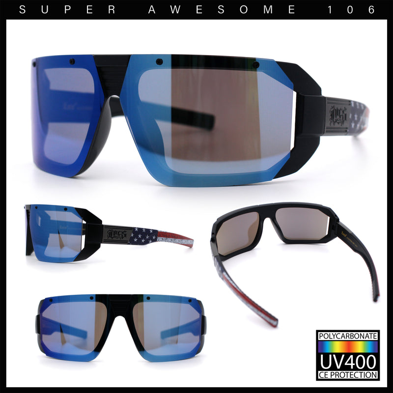 Locs USA Flag Oversized Wrap Around Gangster Plastic Biker Sunglasses