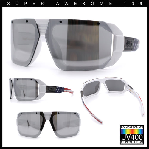 Locs USA Flag Oversized Wrap Around Gangster Plastic Biker Sunglasses