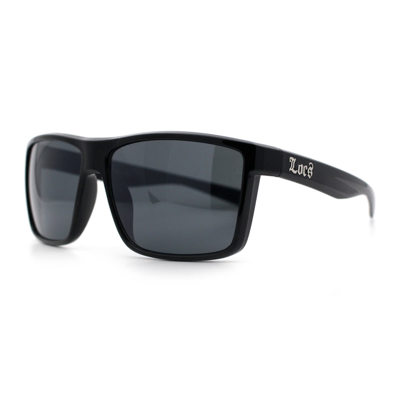 Locs Mens Classic 90s All Black Rectangular Gangster Plastic Sunglasses