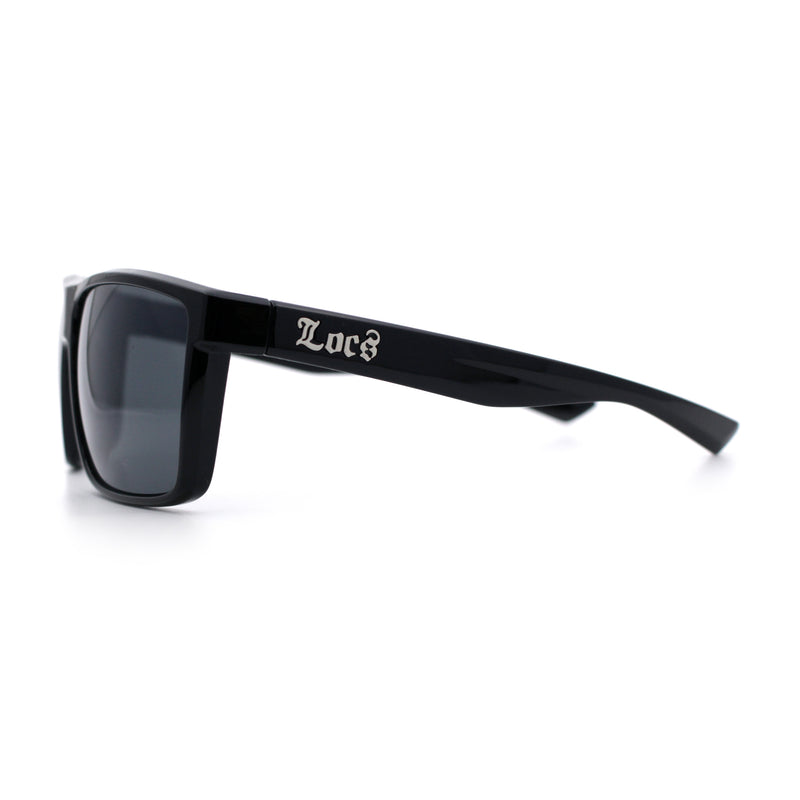 Locs Mens Classic 90s All Black Rectangular Gangster Plastic Sunglasses