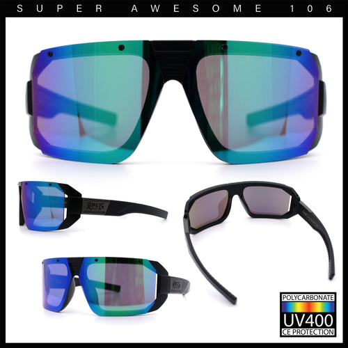 Locs Color Mirror Oversized Wrap Around Gangster Plastic Biker Sunglasses