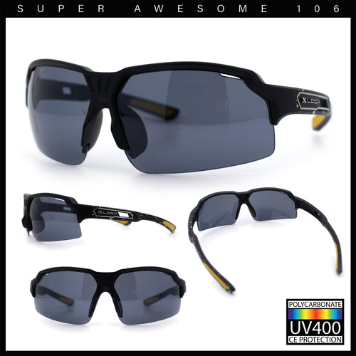 Xloop Mens Baseball Half Rim Rectangular Wrap Around Sport Plastic Sunglasses
