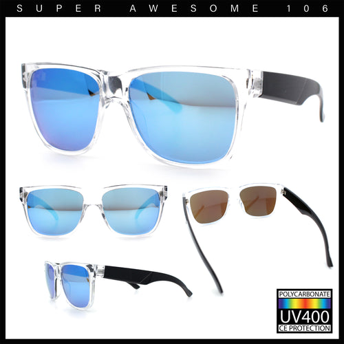 Colored Mirror Oversized Clear Frame Horn Rim Hipster Rectangle Plastic Sunglasses