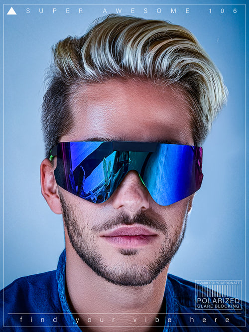 Polarized Mens Flip Up Rimless Oversized Shield Plastic Sport Sunglasses