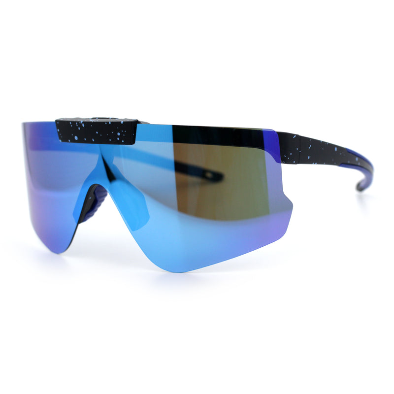Polarized Mens Flip Up Rimless Oversized Shield Plastic Sport Sunglasses