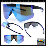 Polarized Mens Flip Up Rimless Oversized Shield Plastic Sport Sunglasses