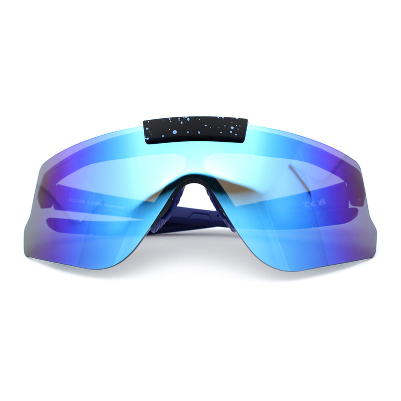 Polarized Mens Flip Up Rimless Oversized Shield Plastic Sport Sunglasses