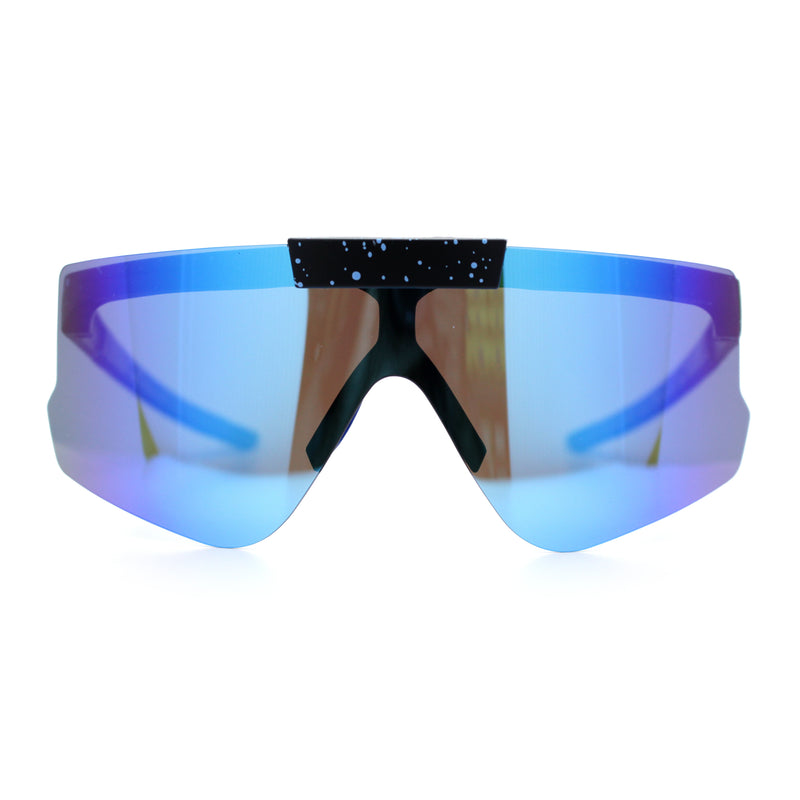 Polarized Mens Flip Up Rimless Oversized Shield Plastic Sport Sunglasses