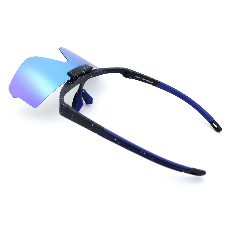 Polarized Mens Flip Up Rimless Oversized Shield Plastic Sport Sunglasses