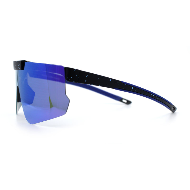 Polarized Mens Flip Up Rimless Oversized Shield Plastic Sport Sunglasses