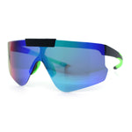 Polarized Mens Flip Up Rimless Oversized Shield Plastic Sport Sunglasses