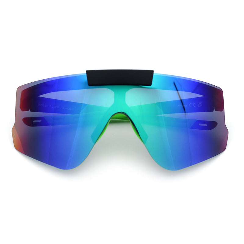 Polarized Mens Flip Up Rimless Oversized Shield Plastic Sport Sunglasses