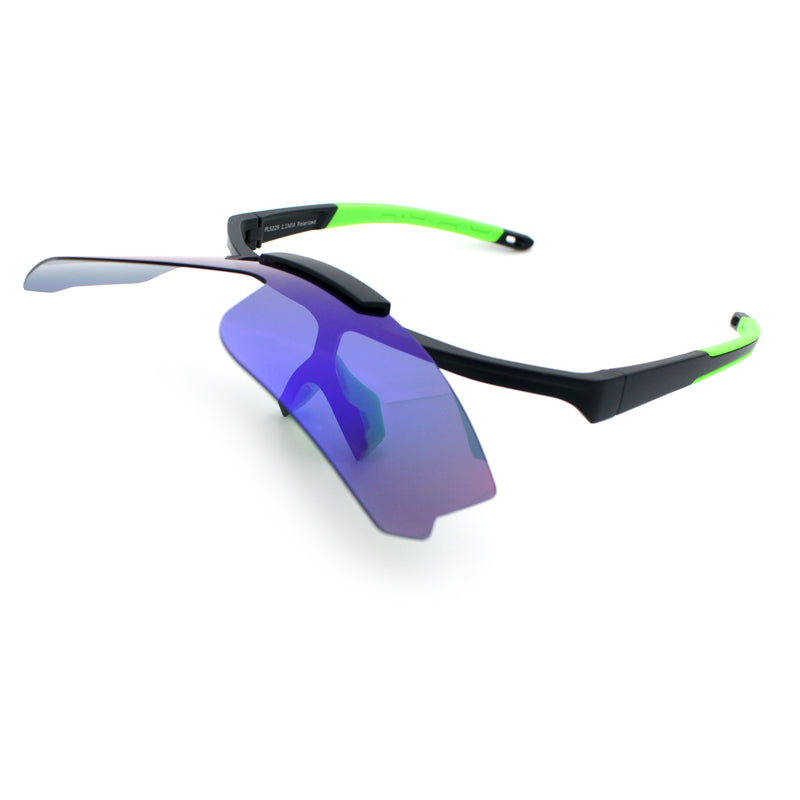 Polarized Mens Flip Up Rimless Oversized Shield Plastic Sport Sunglasses