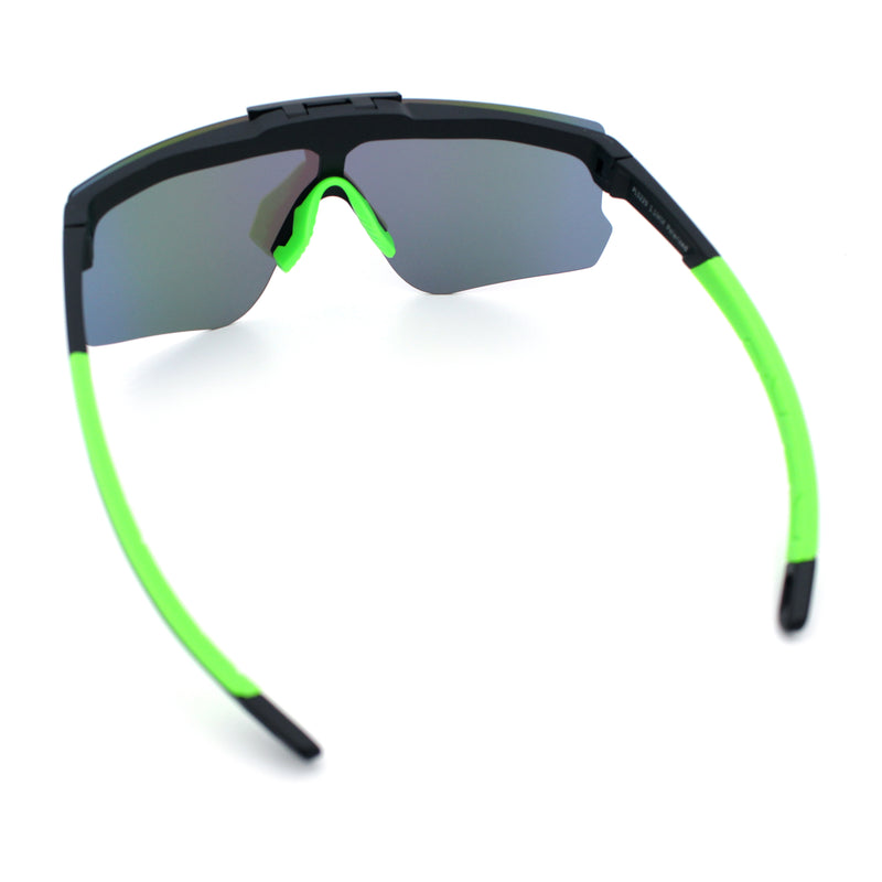 Polarized Mens Flip Up Rimless Oversized Shield Plastic Sport Sunglasses