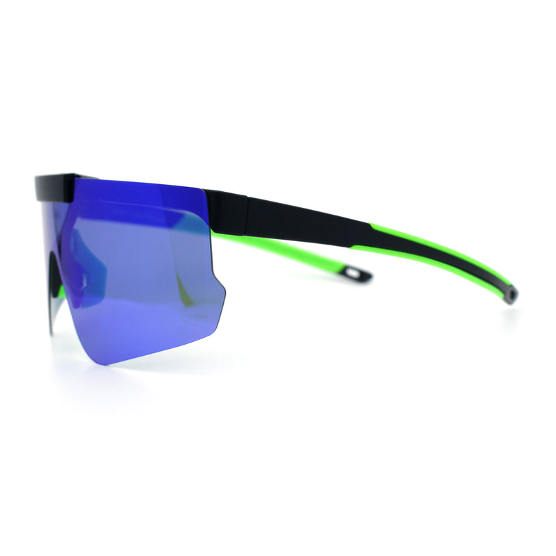 Polarized Mens Flip Up Rimless Oversized Shield Plastic Sport Sunglasses