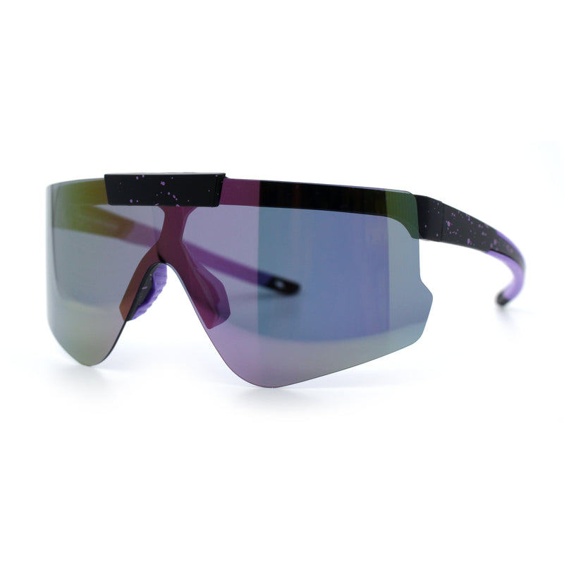 Polarized Mens Flip Up Rimless Oversized Shield Plastic Sport Sunglasses
