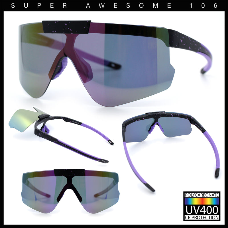 Polarized Mens Flip Up Rimless Oversized Shield Plastic Sport Sunglasses
