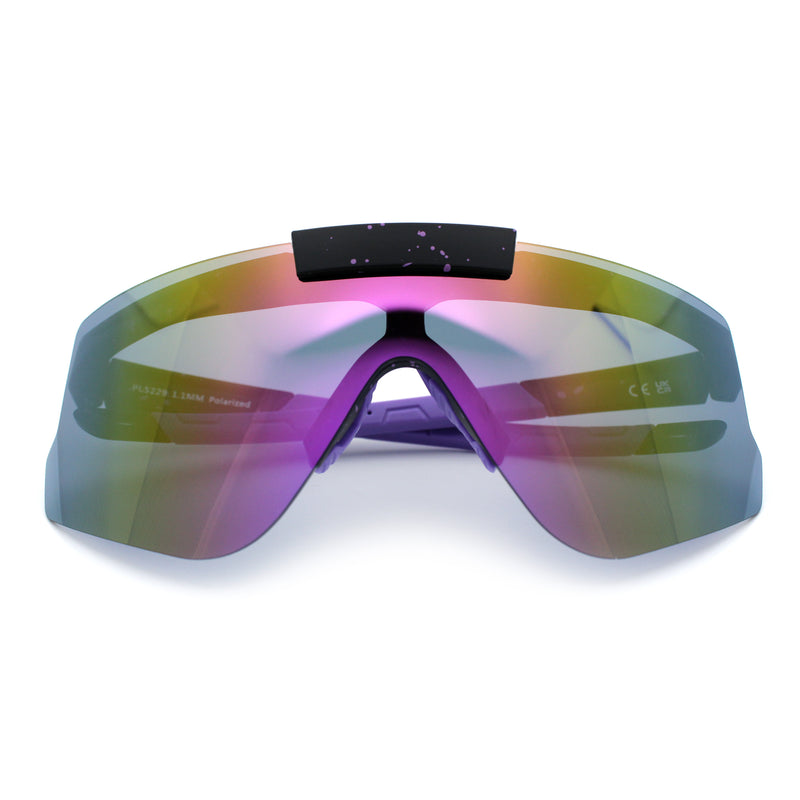 Polarized Mens Flip Up Rimless Oversized Shield Plastic Sport Sunglasses