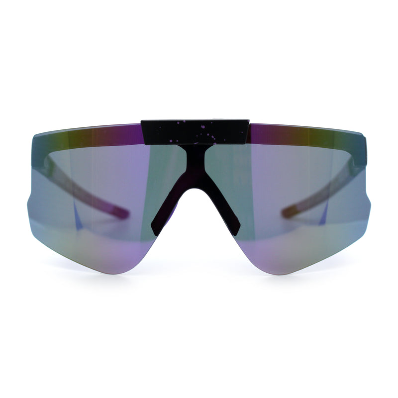 Polarized Mens Flip Up Rimless Oversized Shield Plastic Sport Sunglasses