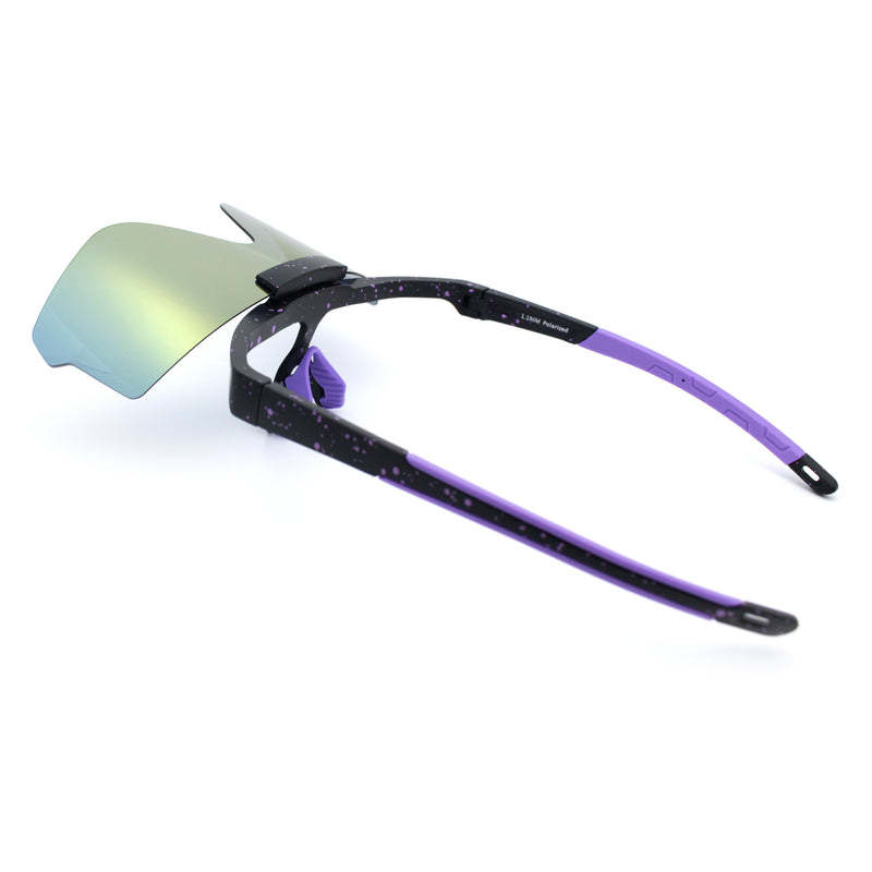 Polarized Mens Flip Up Rimless Oversized Shield Plastic Sport Sunglasses