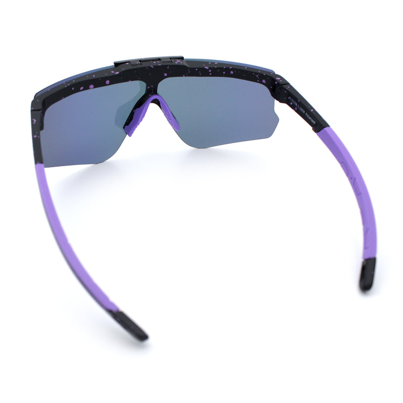 Polarized Mens Flip Up Rimless Oversized Shield Plastic Sport Sunglasses