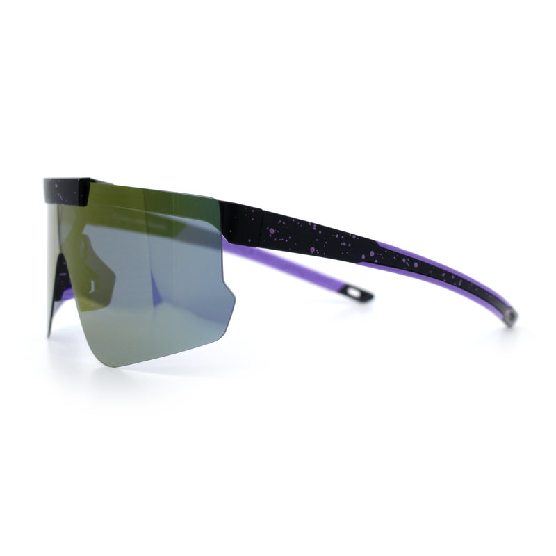 Polarized Mens Flip Up Rimless Oversized Shield Plastic Sport Sunglasses