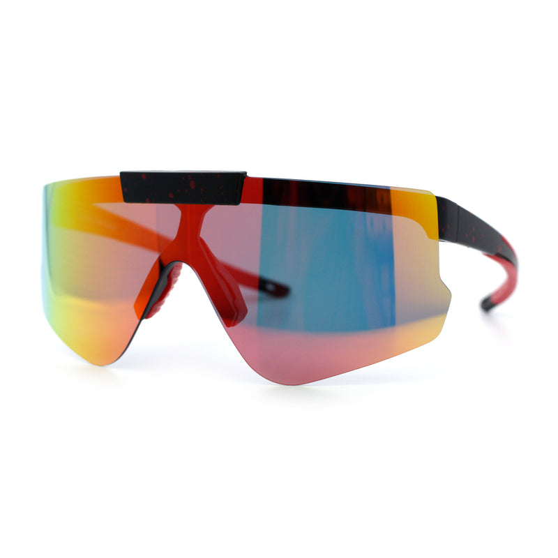 Polarized Mens Flip Up Rimless Oversized Shield Plastic Sport Sunglasses