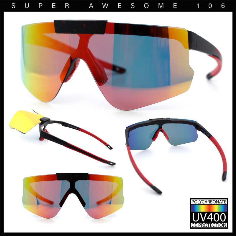 Polarized Mens Flip Up Rimless Oversized Shield Plastic Sport Sunglasses