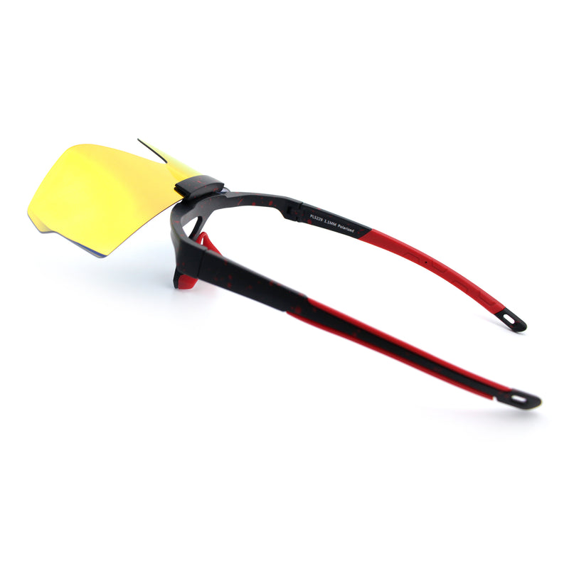 Polarized Mens Flip Up Rimless Oversized Shield Plastic Sport Sunglasses