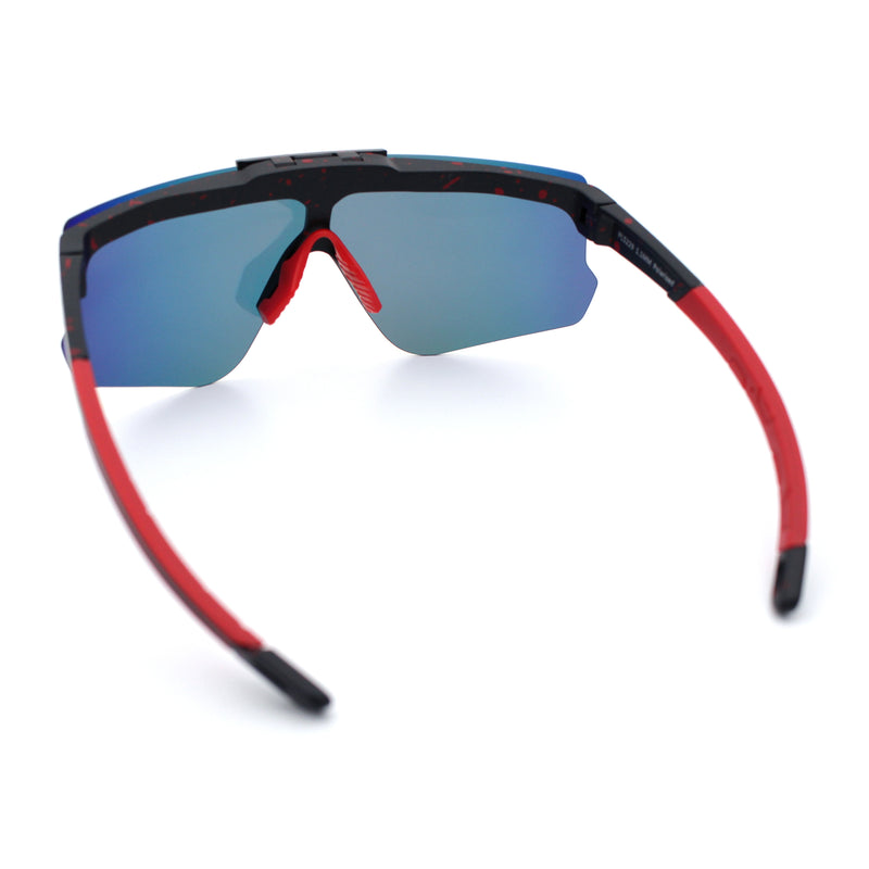 Polarized Mens Flip Up Rimless Oversized Shield Plastic Sport Sunglasses