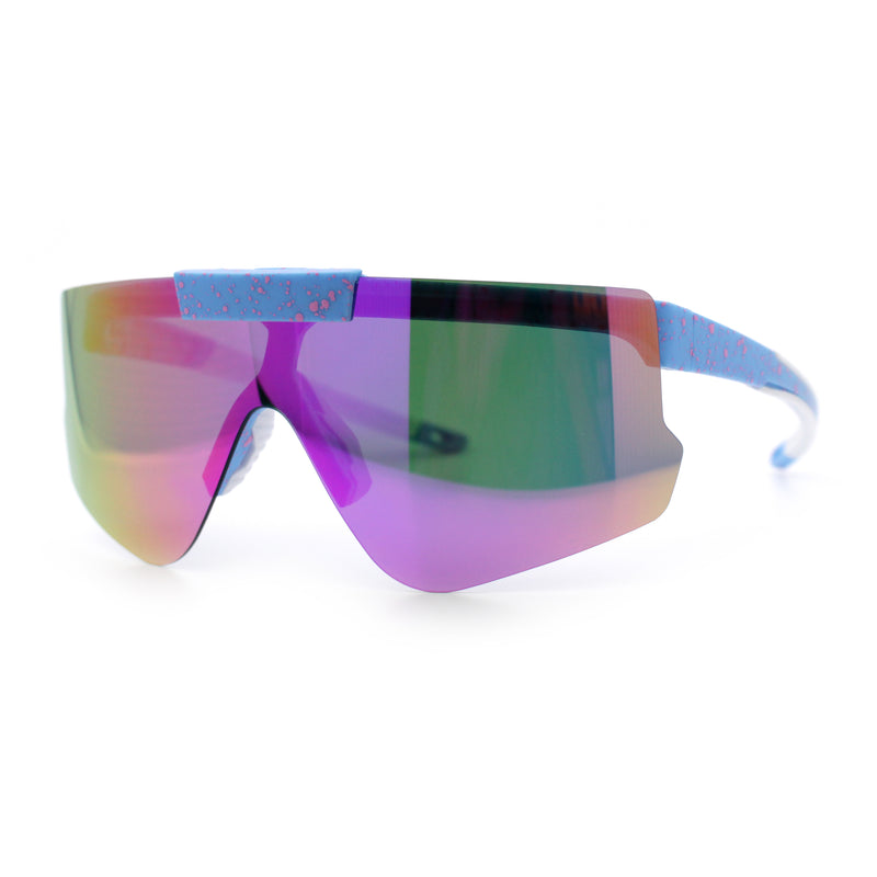 Polarized Mens Flip Up Rimless Oversized Shield Plastic Sport Sunglasses
