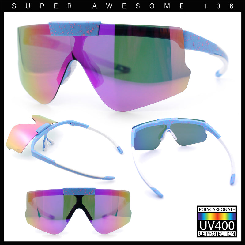 Polarized Mens Flip Up Rimless Oversized Shield Plastic Sport Sunglasses
