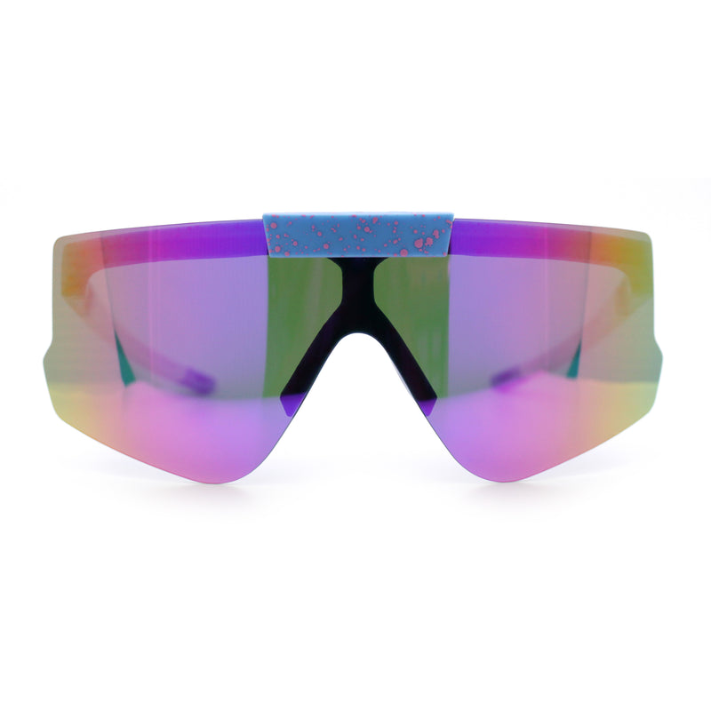Polarized Mens Flip Up Rimless Oversized Shield Plastic Sport Sunglasses