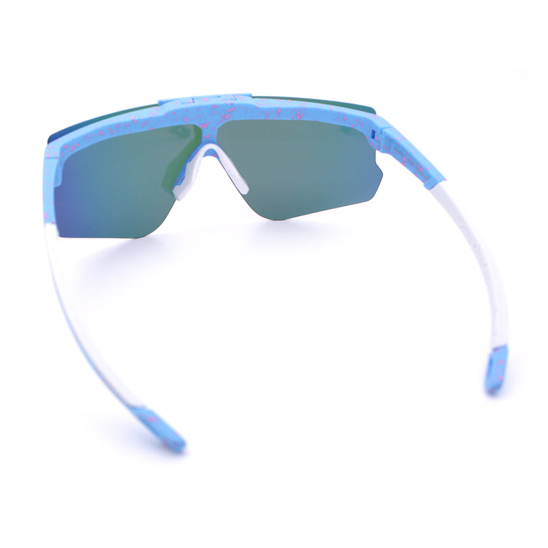 Polarized Mens Flip Up Rimless Oversized Shield Plastic Sport Sunglasses